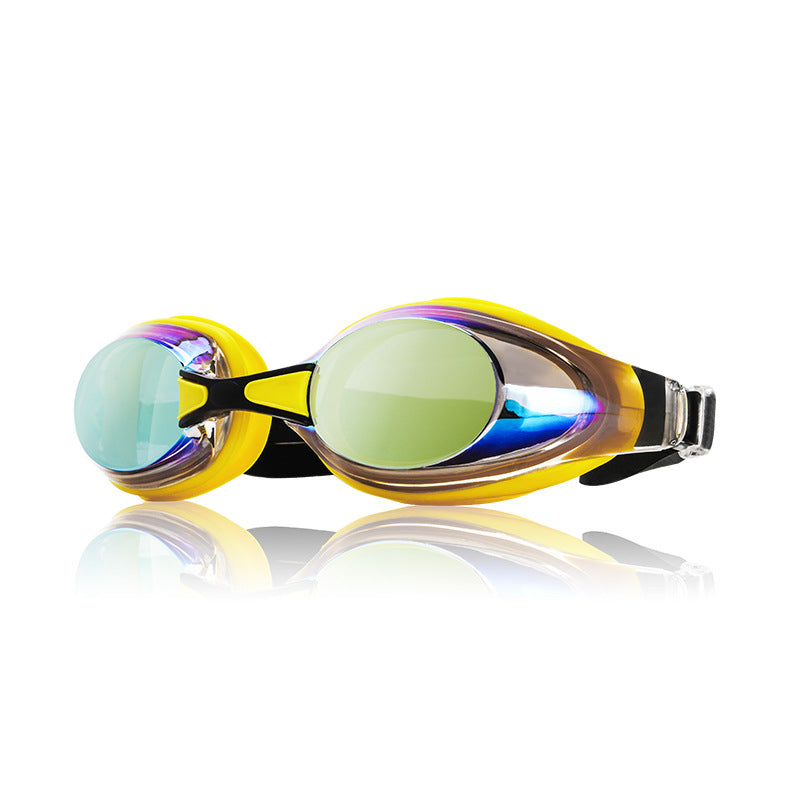 Wave Professional Swimming Goggles Waterproof and Anti-Fog for Men and Women, High-Definition Large Frame, Fashionable Electroplated Racing Goggles with Prescription Lenses