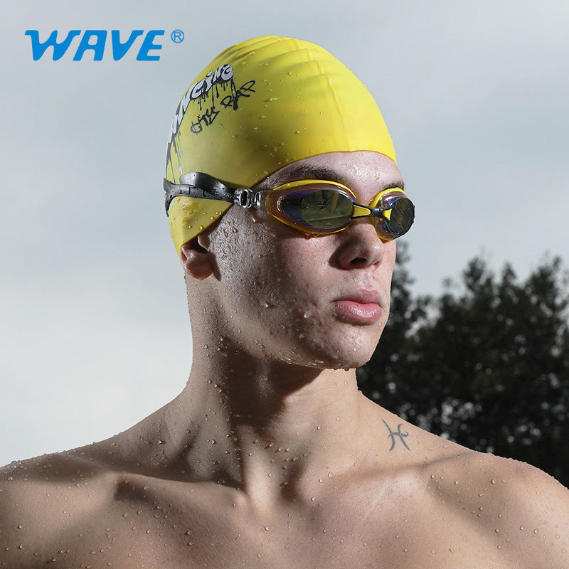Wave Professional Swimming Goggles Waterproof and Anti-Fog for Men and Women, High-Definition Large Frame, Fashionable Electroplated Racing Goggles with Prescription Lenses