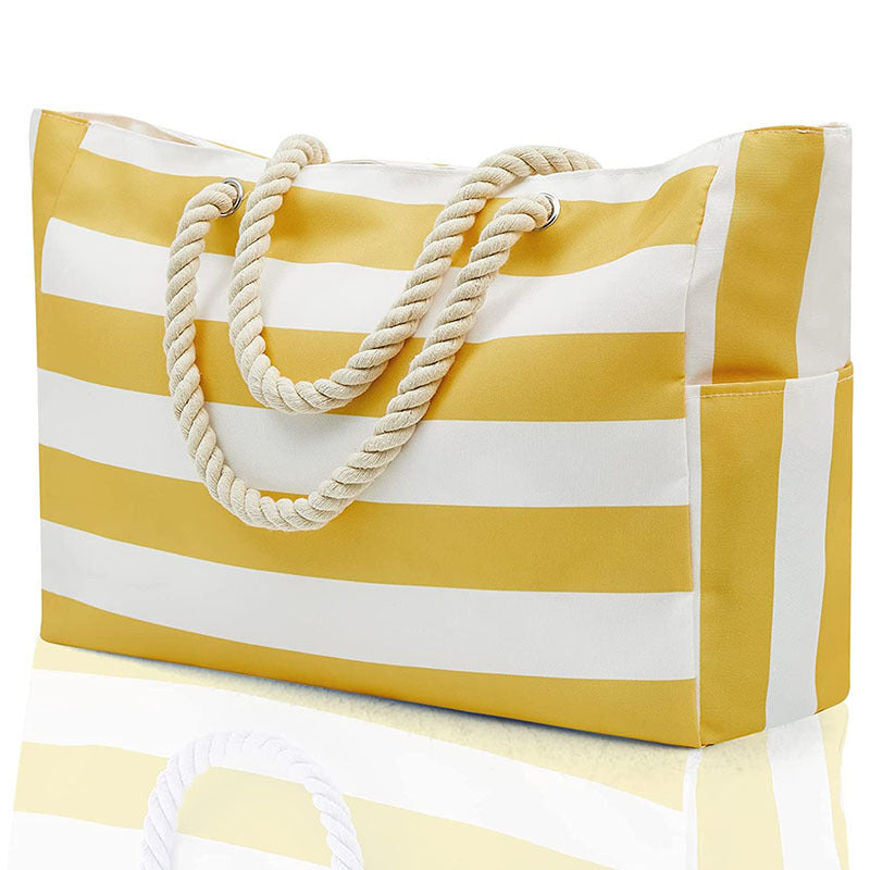 Cross-border Explosive Striped Beach Bag Large Capacity Travel Storage Bag Rough Cotton Portable Shopping Bag