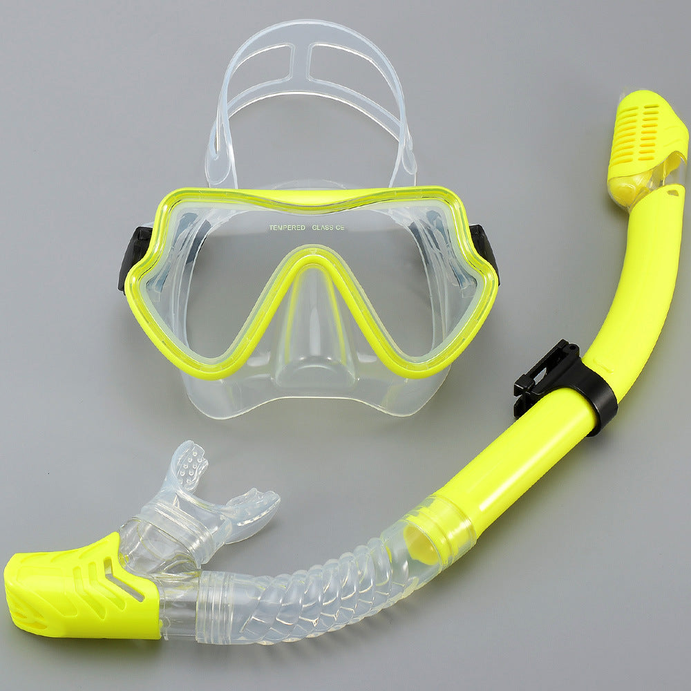 New Large Frame Diving Goggles Breathing Tube Set for Men and Women Waterproof Anti-fog Silicone Mirror Floating Diving Mask Cross-Border