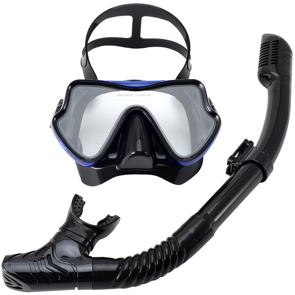 New Large Frame Diving Goggles Breathing Tube Set for Men and Women Waterproof Anti-fog Silicone Mirror Floating Diving Mask Cross-Border
