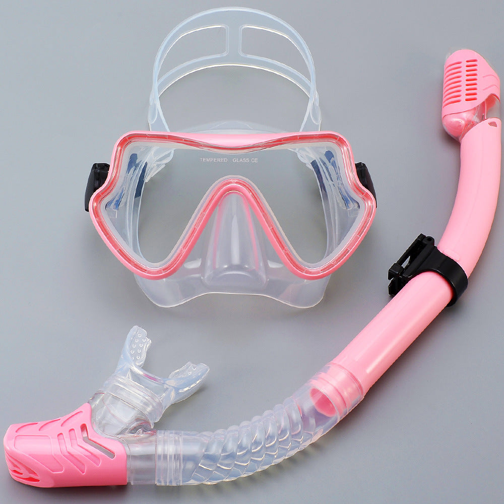 New Large Frame Diving Goggles Breathing Tube Set for Men and Women Waterproof Anti-fog Silicone Mirror Floating Diving Mask Cross-Border