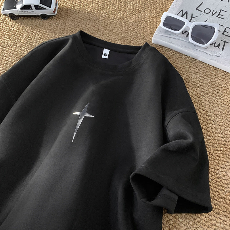 2024 Summer New Suede Short-sleeved T-shirt Men's Heavy-weight oversize Loose Half-sleeved T-shirt