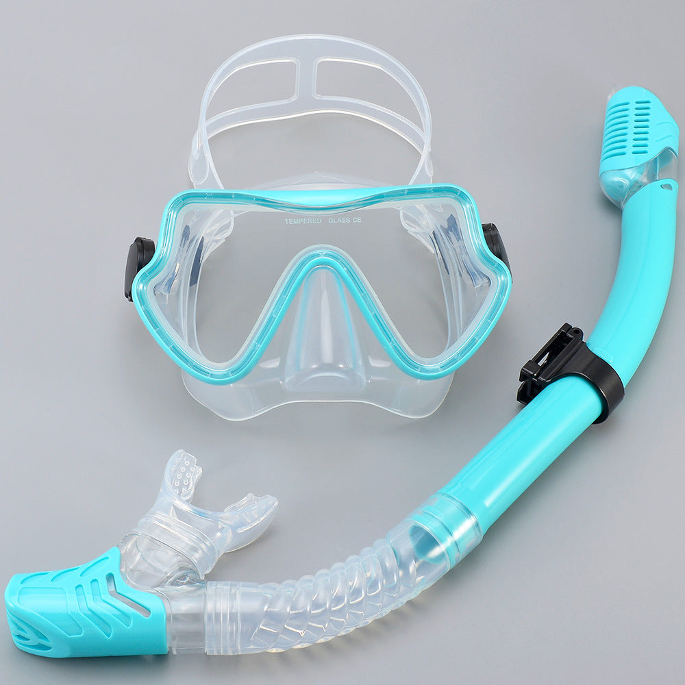 New Large Frame Diving Goggles Breathing Tube Set for Men and Women Waterproof Anti-fog Silicone Mirror Floating Diving Mask Cross-Border