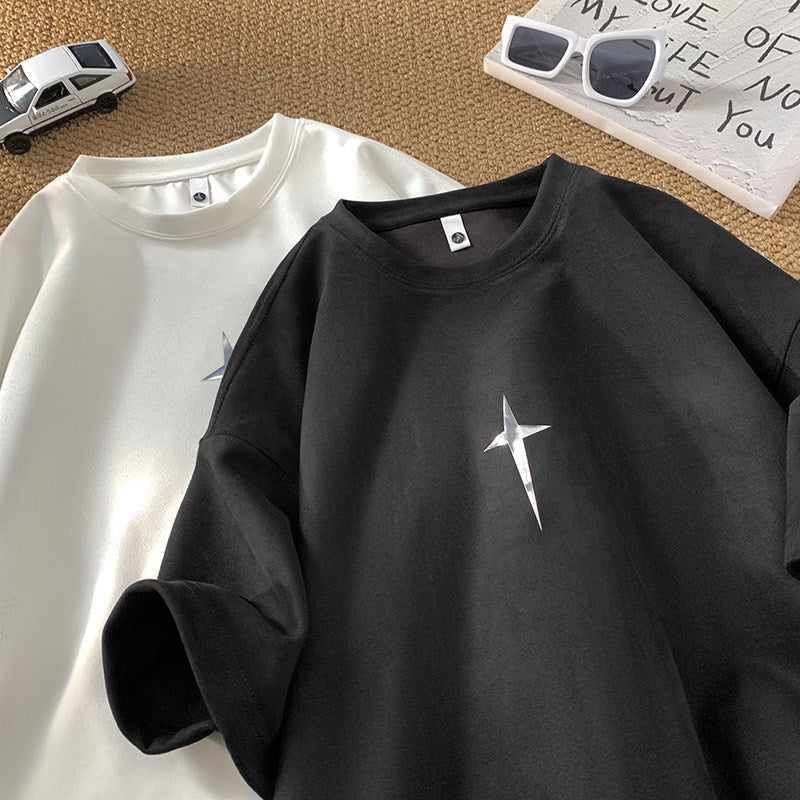 2024 Summer New Suede Short-sleeved T-shirt Men's Heavy-weight oversize Loose Half-sleeved T-shirt