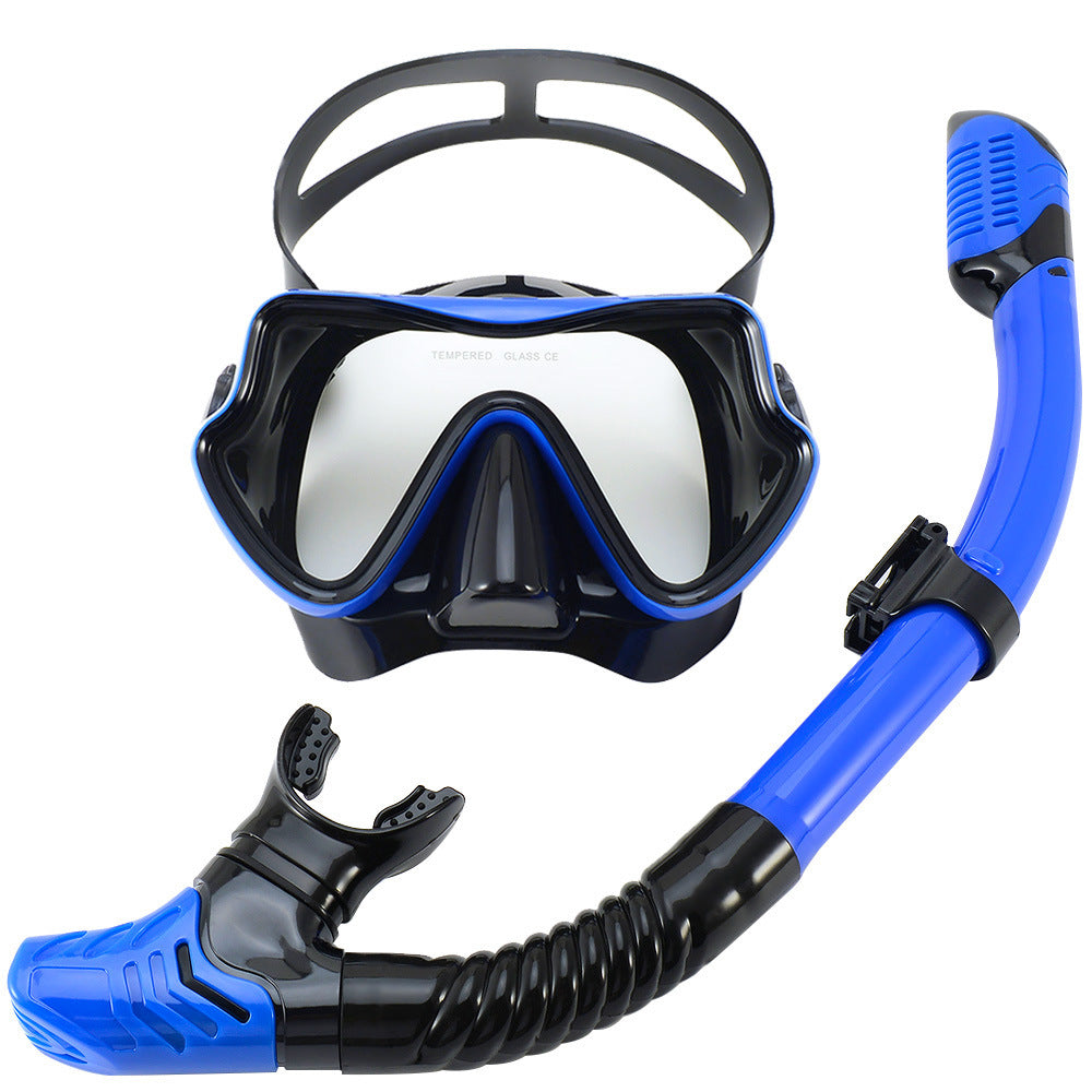 New Large Frame Diving Goggles Breathing Tube Set for Men and Women Waterproof Anti-fog Silicone Mirror Floating Diving Mask Cross-Border
