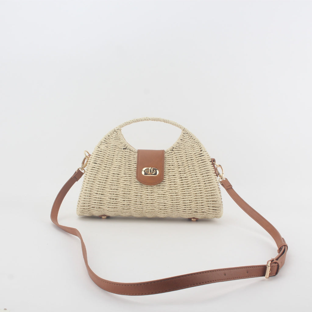 One Piece Hair Woven Bag Women's Bamboo Woven Bag Rattan Woven Bag Seaside Beach Portable Large Capacity Crossbody Bag Tote Bag