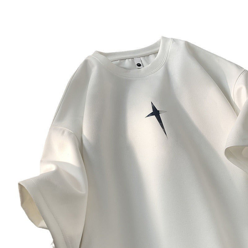2024 Summer New Suede Short-sleeved T-shirt Men's Heavy-weight oversize Loose Half-sleeved T-shirt