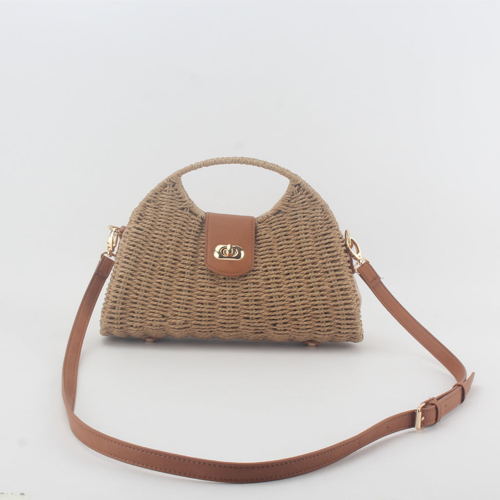 One Piece Hair Woven Bag Women's Bamboo Woven Bag Rattan Woven Bag Seaside Beach Portable Large Capacity Crossbody Bag Tote Bag