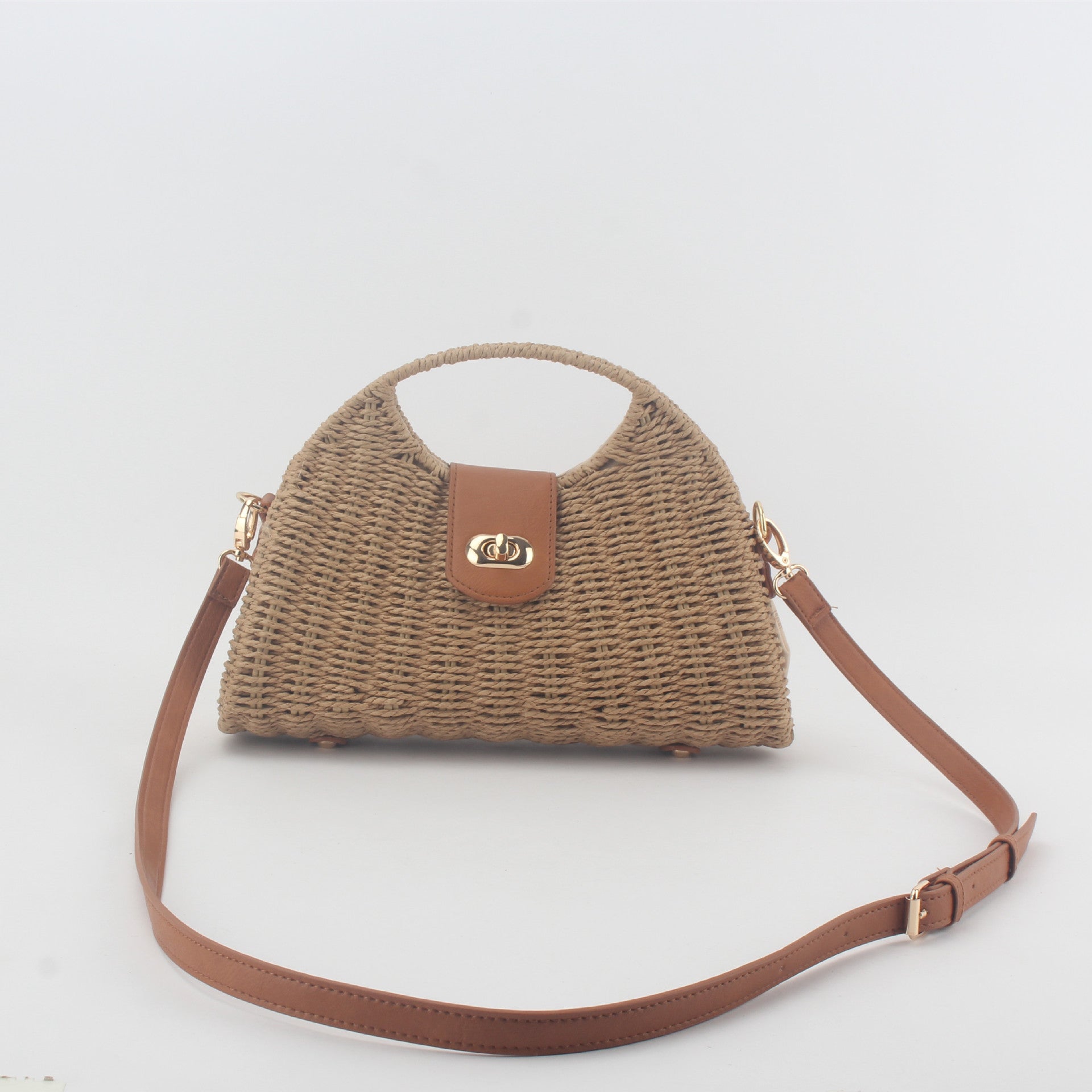 One Piece Hair Woven Bag Women's Bamboo Woven Bag Rattan Woven Bag Seaside Beach Portable Large Capacity Crossbody Bag Tote Bag