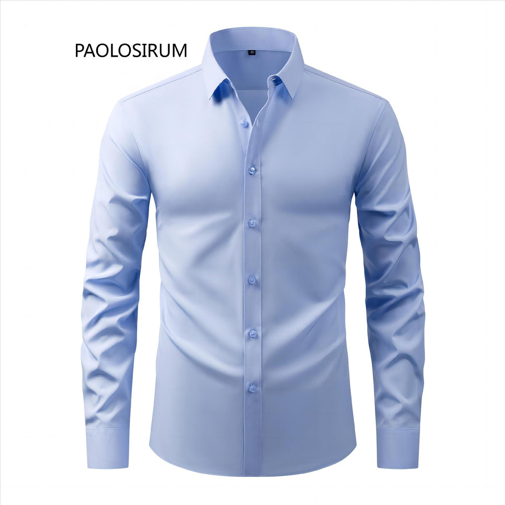 Cross-Border Lightweight Stretchy Plus-Size Men's Shirts, Wrinkle-Resistant Long-Sleeve Shirts, Amazon Cardigan Long-Sleeve Shirts for Men