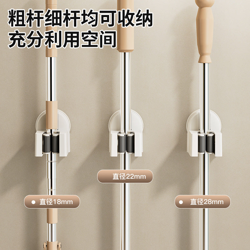 Suction Cup Mop Holder, No-Drill Wall-Mounted Broom and Mop Clip Hook Holder, Bathroom Wall Storage Solution
