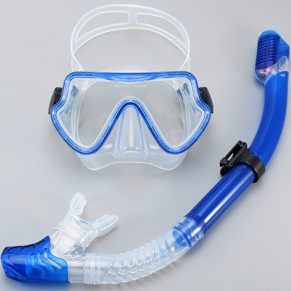 New Large Frame Diving Goggles Breathing Tube Set for Men and Women Waterproof Anti-fog Silicone Mirror Floating Diving Mask Cross-Border