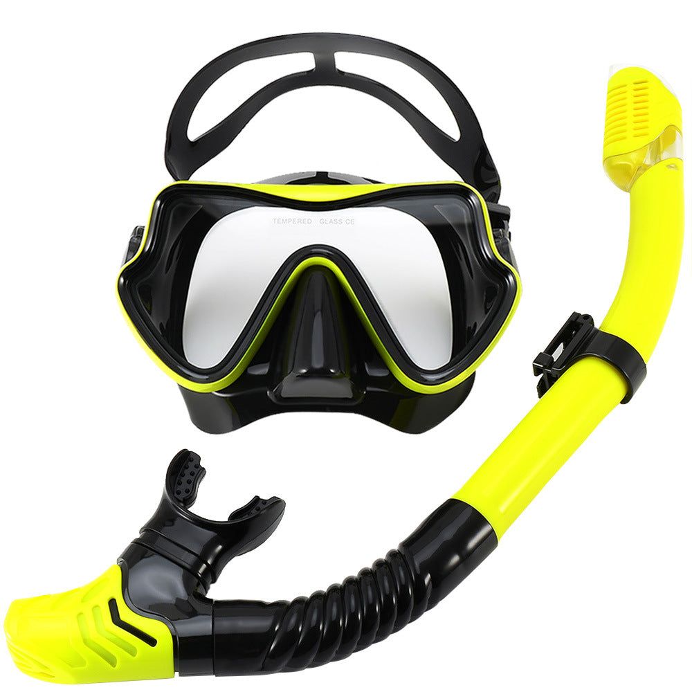 New Large Frame Diving Goggles Breathing Tube Set for Men and Women Waterproof Anti-fog Silicone Mirror Floating Diving Mask Cross-Border