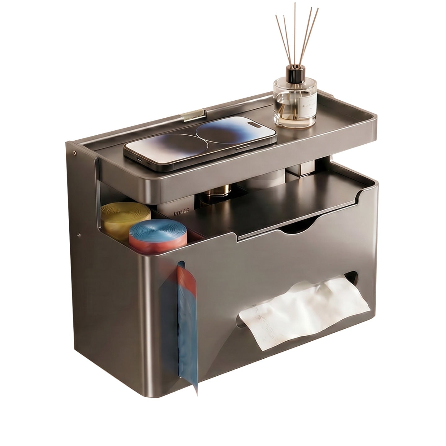 Bathroom Toilet Paper Holder Wall-Mounted Tissue Box Towel Storage Rack Storage Box Toilet Side Paper Roll Holder