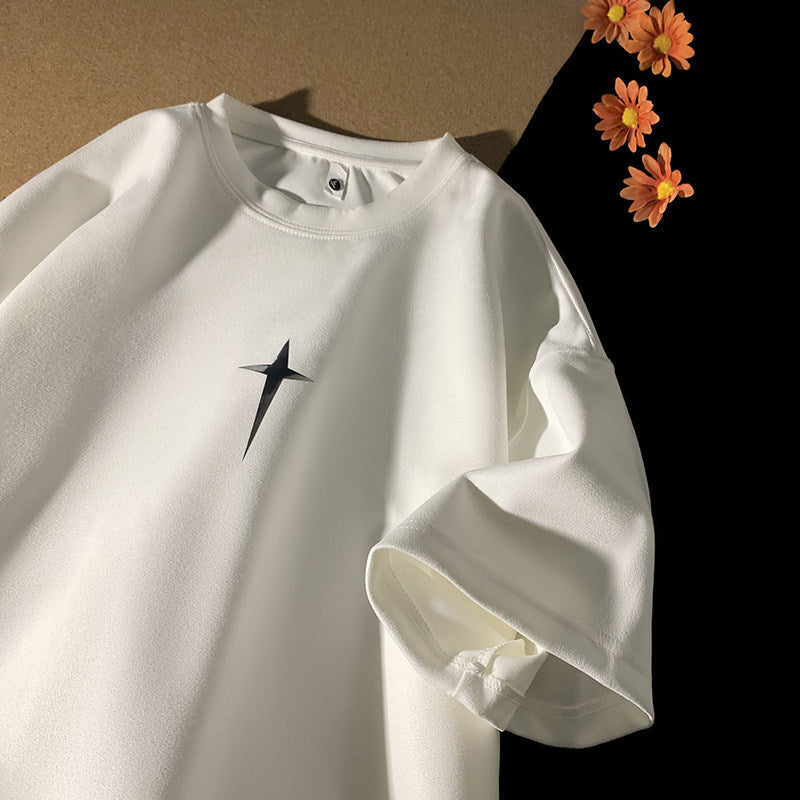 2024 Summer New Suede Short-sleeved T-shirt Men's Heavy-weight oversize Loose Half-sleeved T-shirt