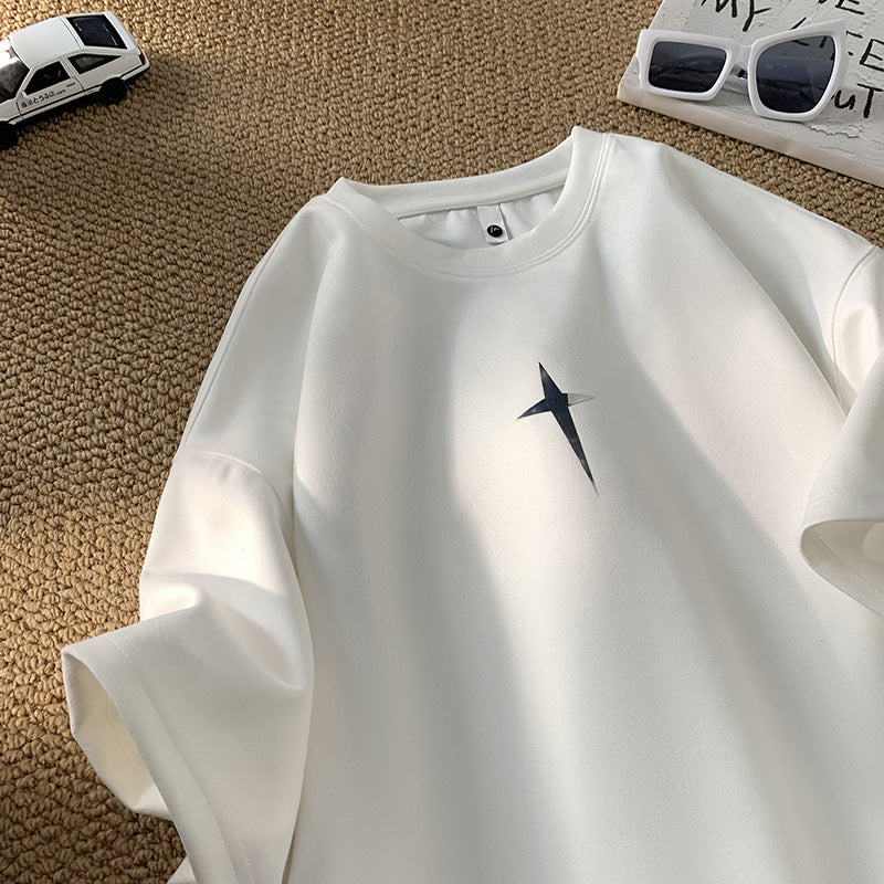 2024 Summer New Suede Short-sleeved T-shirt Men's Heavy-weight oversize Loose Half-sleeved T-shirt