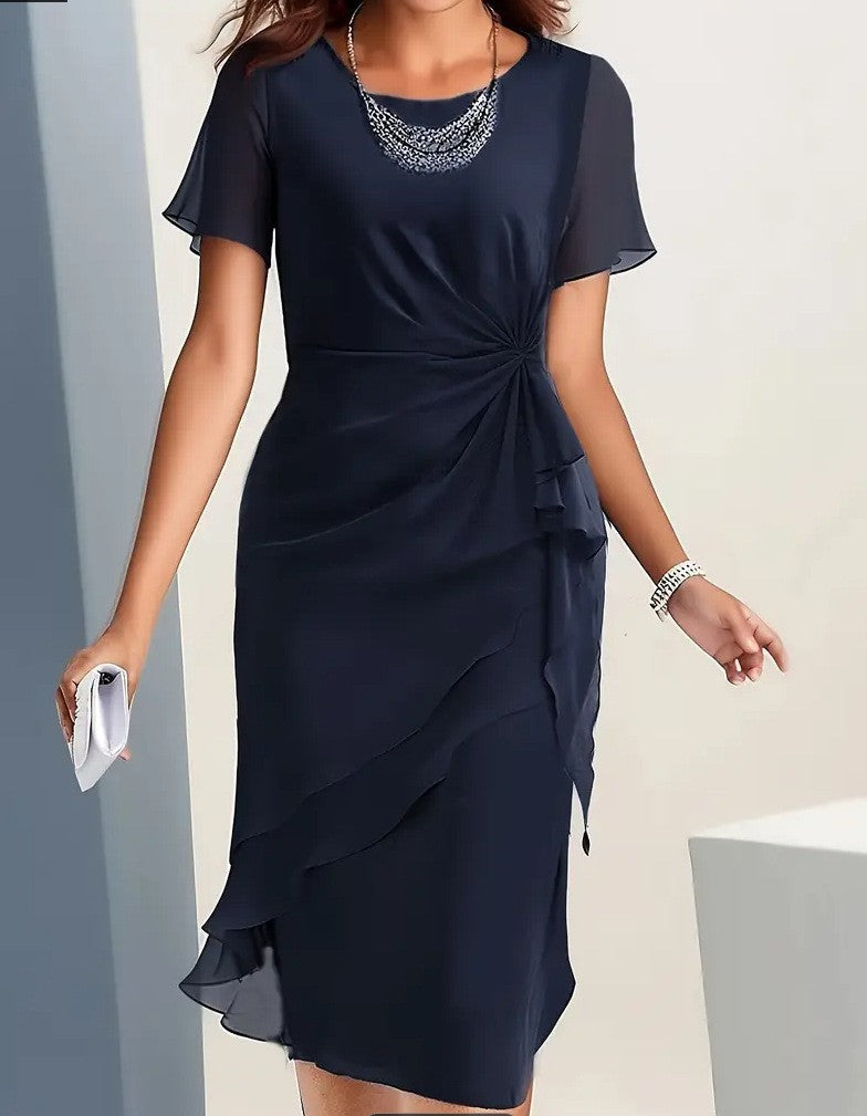 Cross-border independent station new 2025 summer dress stitching chiffon crew neck short sleeve dress