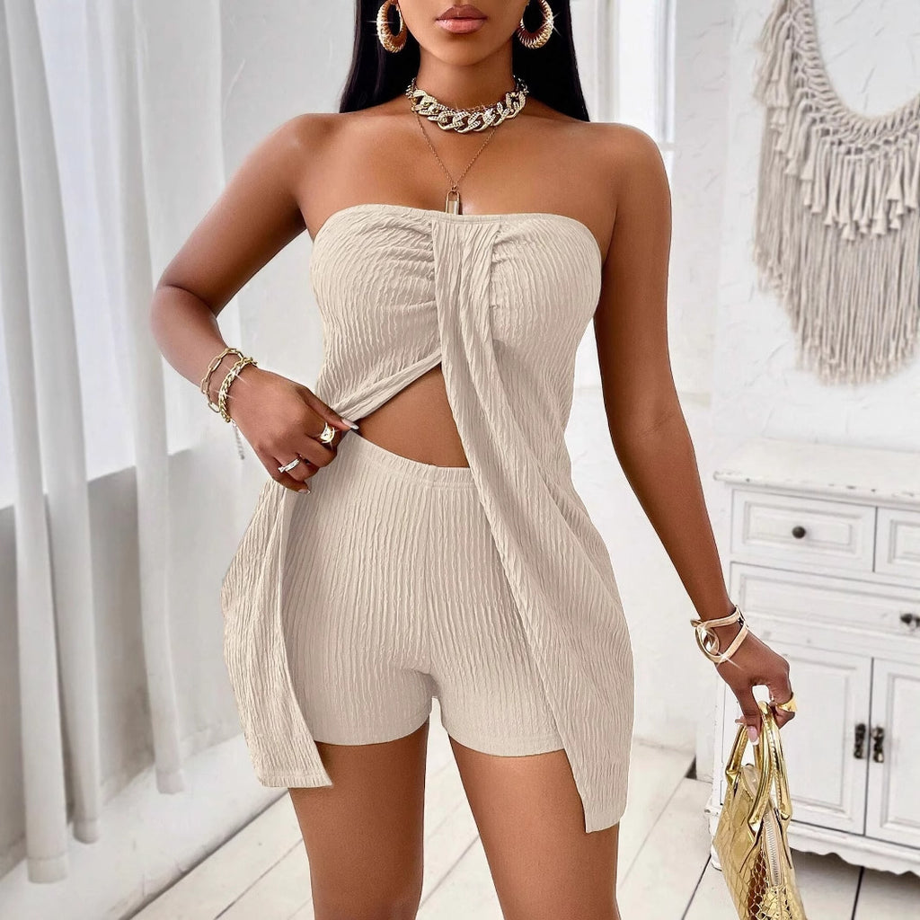 Conjunto Top Sem Alças e Calções | Moda Feminina Casual