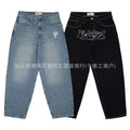 Personalized Retro American Style Street Casual All-Match Jeans for Men and Women Couple Hip-Hop Fashionable High Waist Wide-Leg Trousers