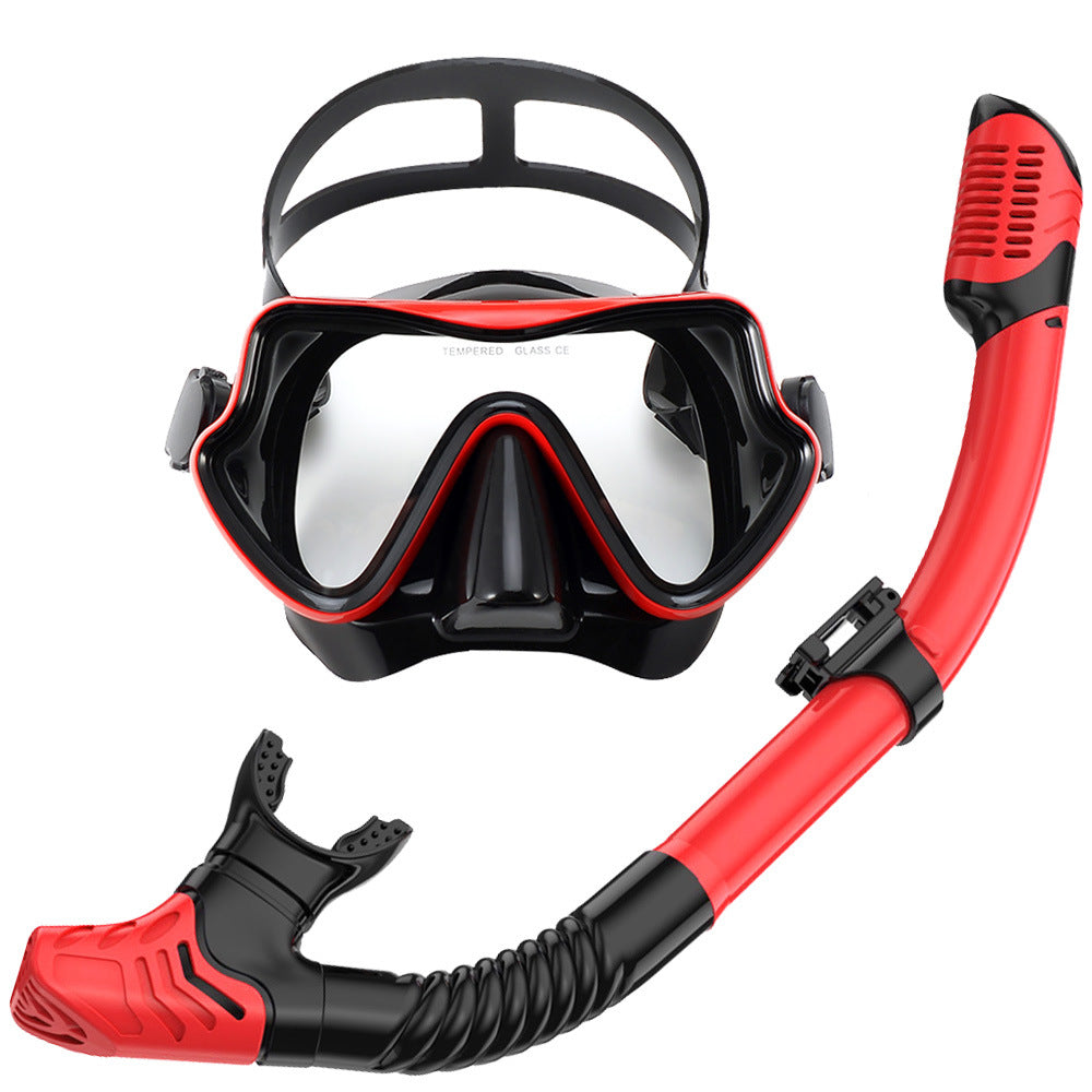 New Large Frame Diving Goggles Breathing Tube Set for Men and Women Waterproof Anti-fog Silicone Mirror Floating Diving Mask Cross-Border
