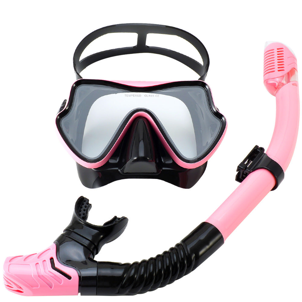 New Large Frame Diving Goggles Breathing Tube Set for Men and Women Waterproof Anti-fog Silicone Mirror Floating Diving Mask Cross-Border