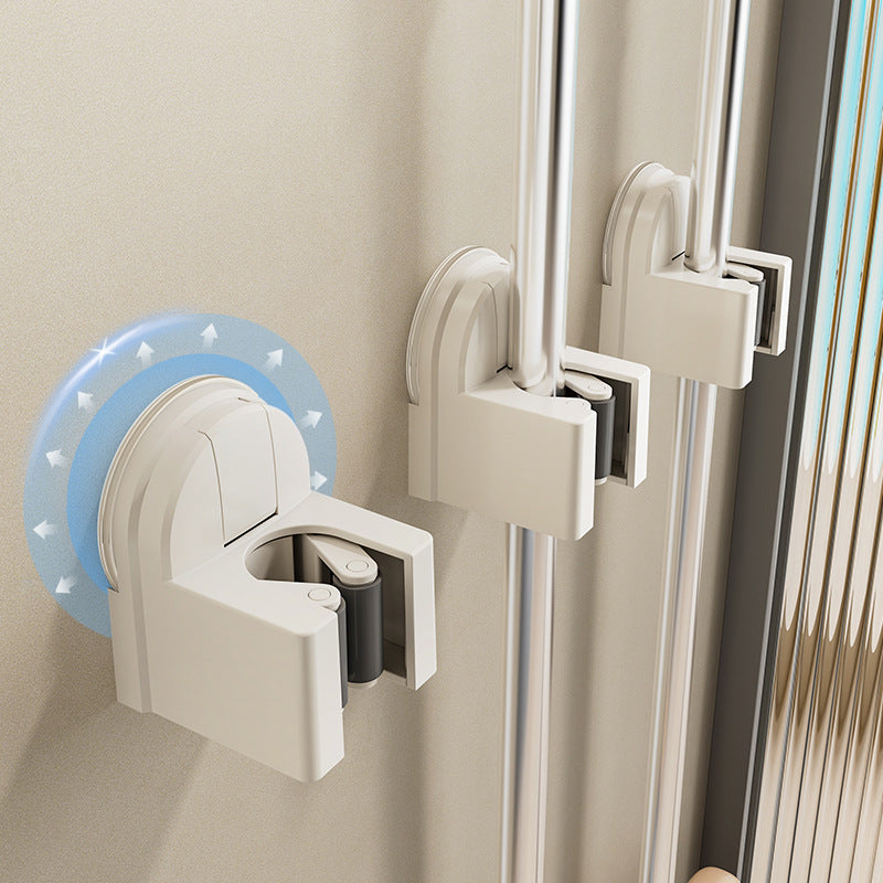 Suction Cup Mop Holder, No-Drill Wall-Mounted Broom and Mop Clip Hook Holder, Bathroom Wall Storage Solution