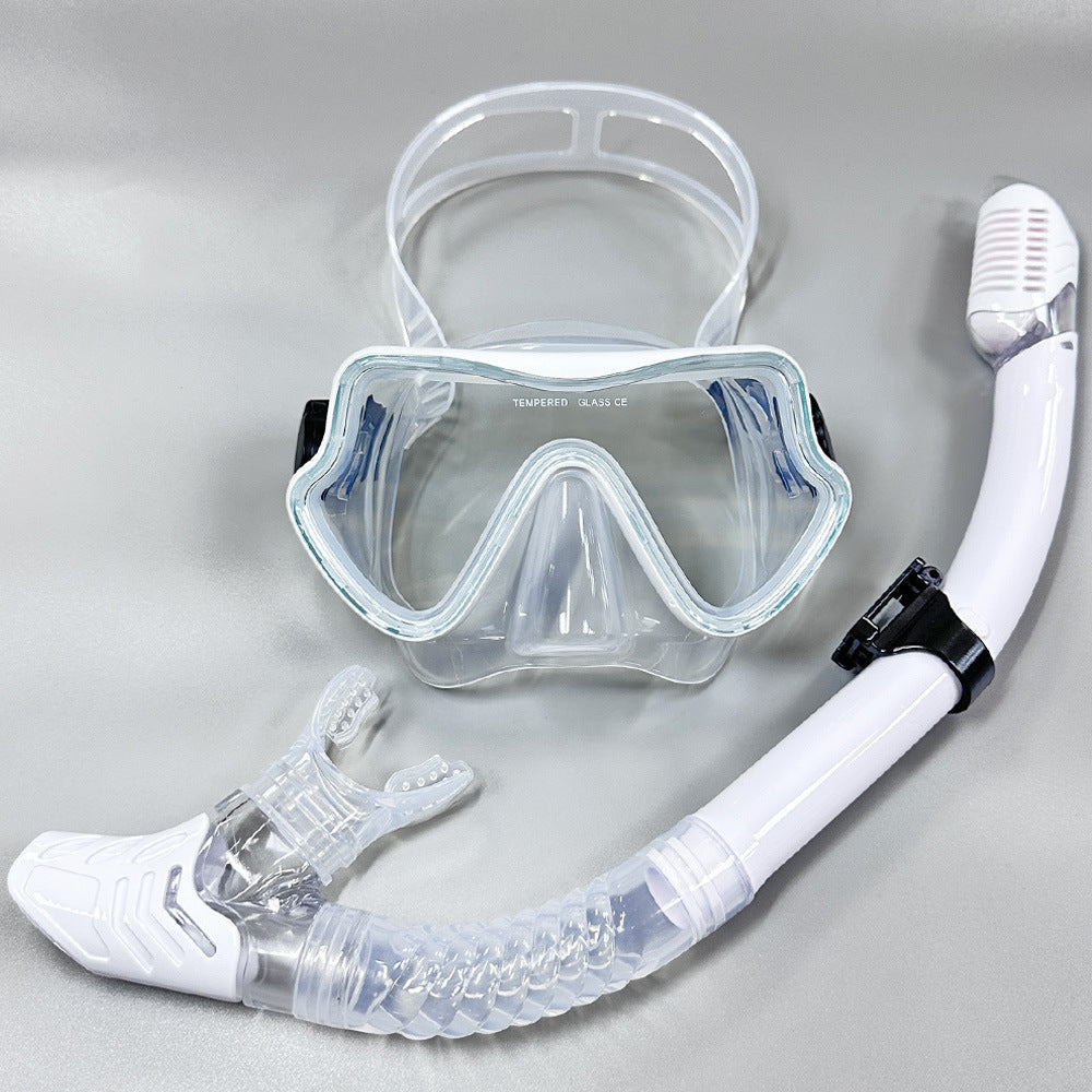 New Large Frame Diving Goggles Breathing Tube Set for Men and Women Waterproof Anti-fog Silicone Mirror Floating Diving Mask Cross-Border