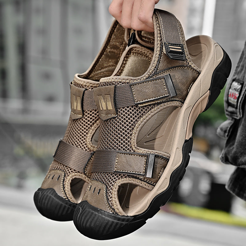 Summer Men's Toe-Toe Beach Shoes Breathable Mesh Outdoor Soft-Soled Sandals for Men