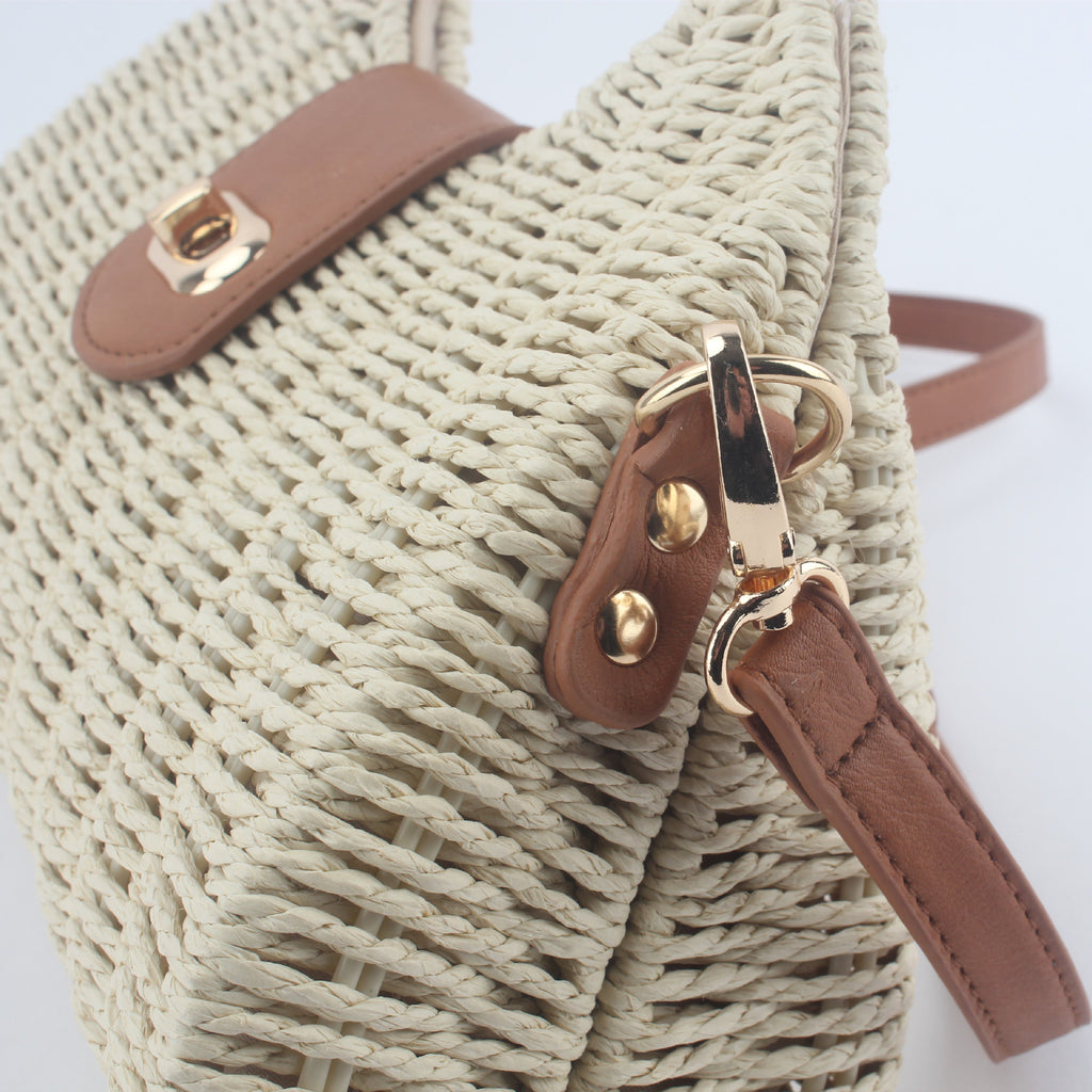 One Piece Hair Woven Bag Women's Bamboo Woven Bag Rattan Woven Bag Seaside Beach Portable Large Capacity Crossbody Bag Tote Bag