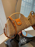 One Piece Hair Woven Bag Women's Bamboo Woven Bag Rattan Woven Bag Seaside Beach Portable Large Capacity Crossbody Bag Tote Bag