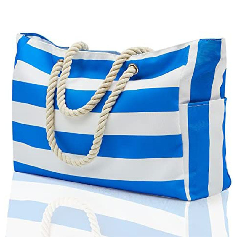 Cross-border Explosive Striped Beach Bag Large Capacity Travel Storage Bag Rough Cotton Portable Shopping Bag