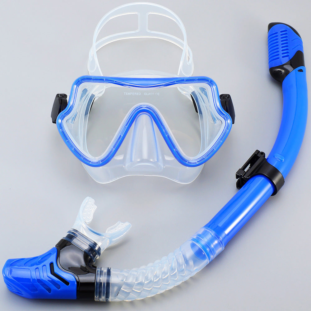 New Large Frame Diving Goggles Breathing Tube Set for Men and Women Waterproof Anti-fog Silicone Mirror Floating Diving Mask Cross-Border