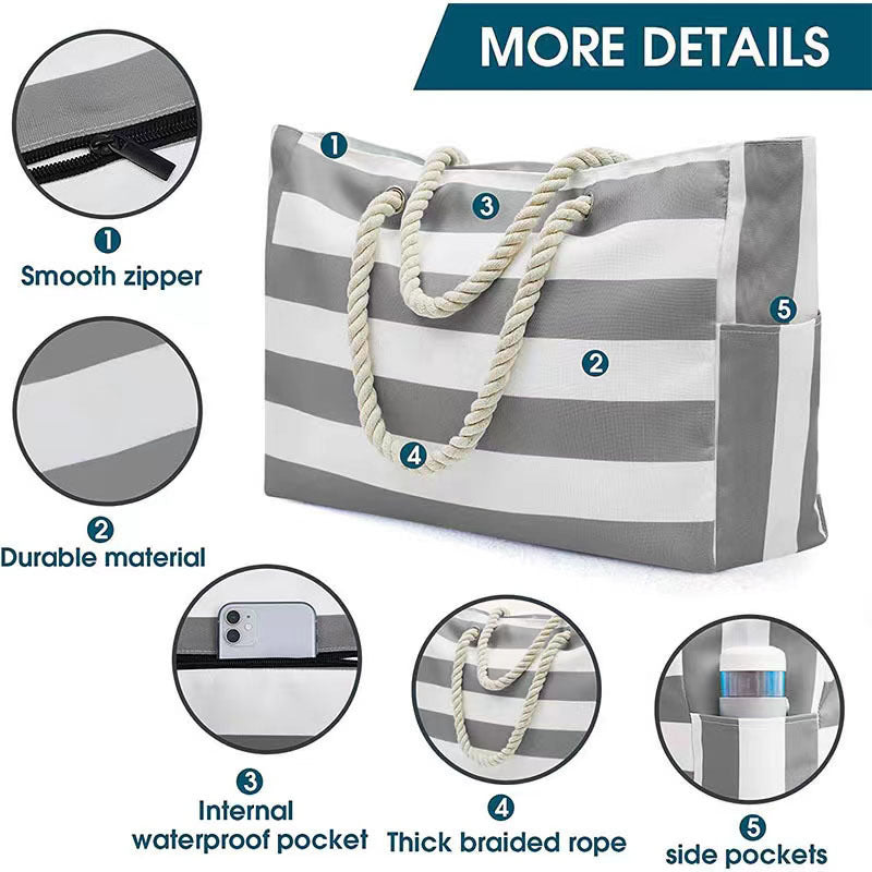 Cross-border Explosive Striped Beach Bag Large Capacity Travel Storage Bag Rough Cotton Portable Shopping Bag
