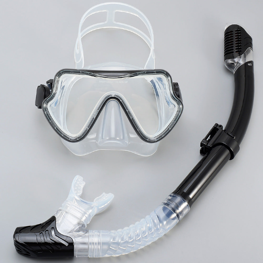 New Large Frame Diving Goggles Breathing Tube Set for Men and Women Waterproof Anti-fog Silicone Mirror Floating Diving Mask Cross-Border