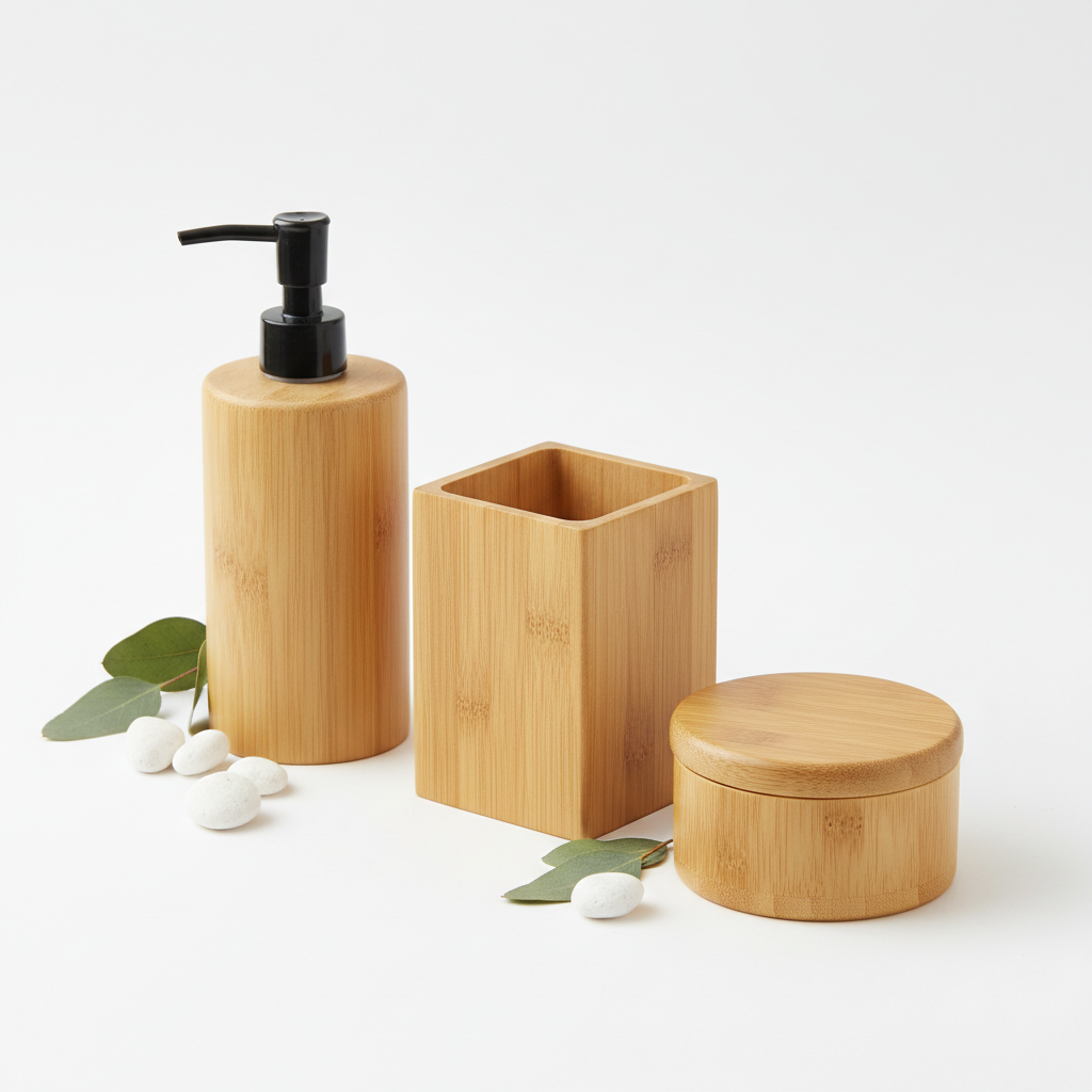 Kit Organizador de Casa de Banho em Bambu