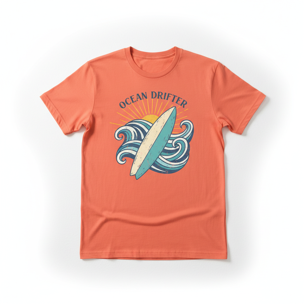 T-shirt de Praia Vintage Surf — Coral