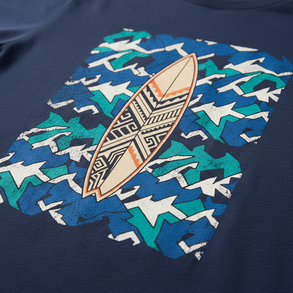 T-shirt de Praia Geométrico Surf — Azul Marinho