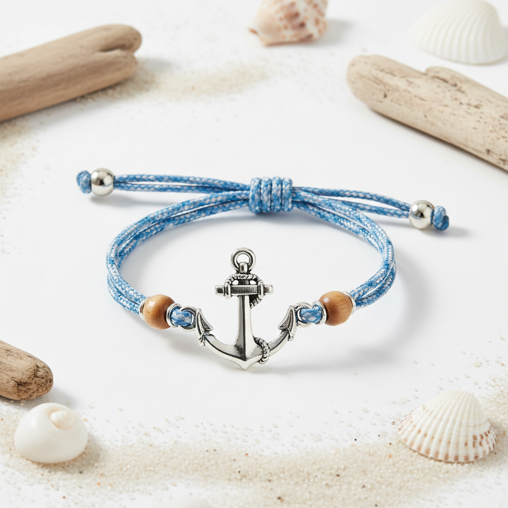 Pulseira de Cordão com Âncora