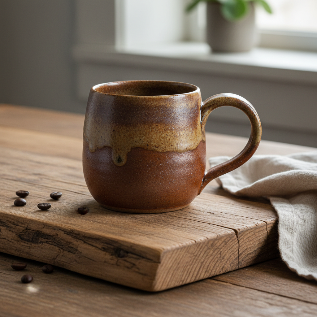 Chávena de Café Rústica Artesanal Castanha