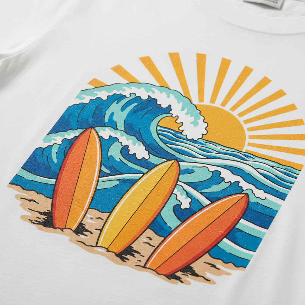 T-shirt de Praia Surf & Ondas — Branca